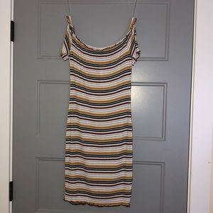 Striped off-the-shoulder body con dress